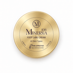 Minerva108 Intensive Foot Care Cream — gold tin lid, straight top-down view