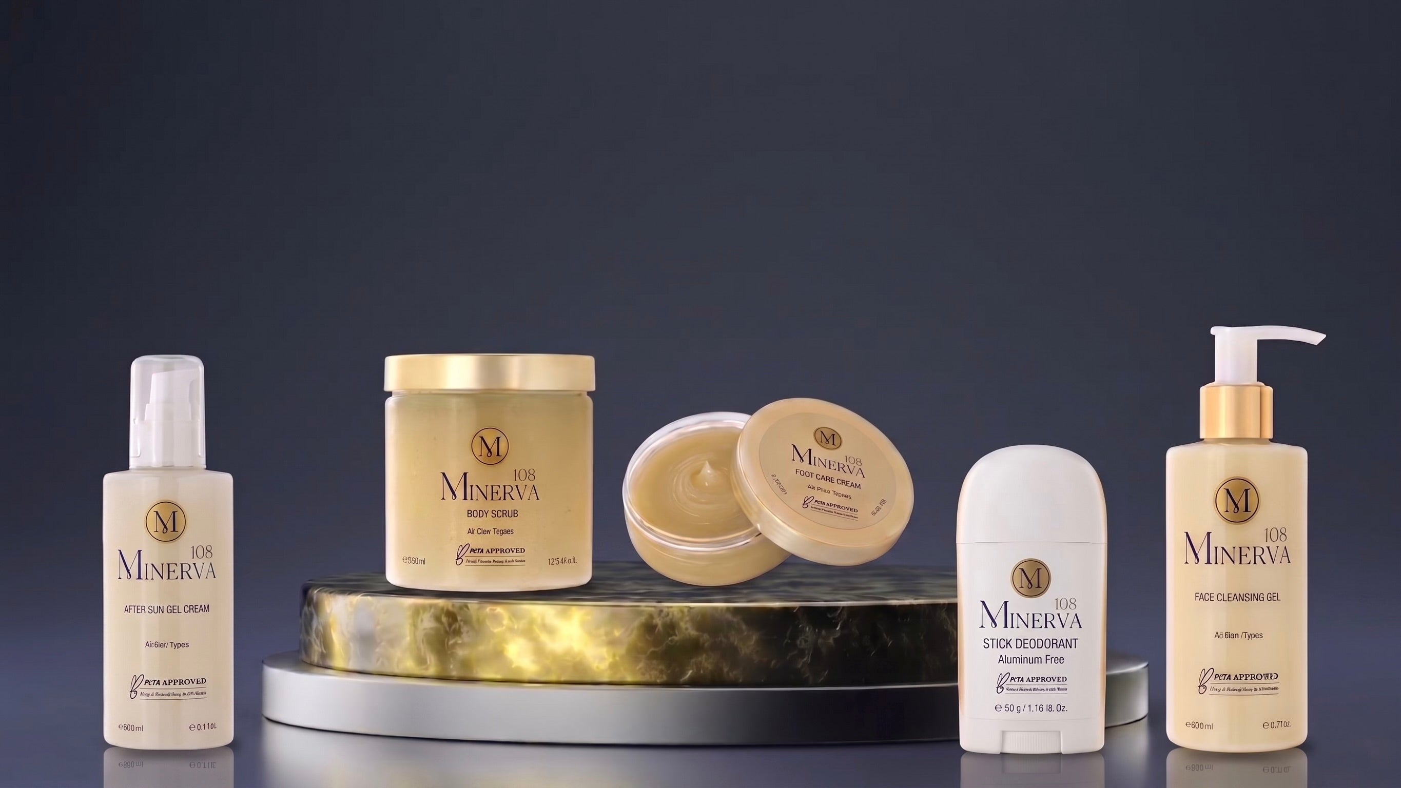Minerva108 vegan vücut bakımı ürünleri - after sun, body scrub, foot care, stick deodorant, face cleansing gel