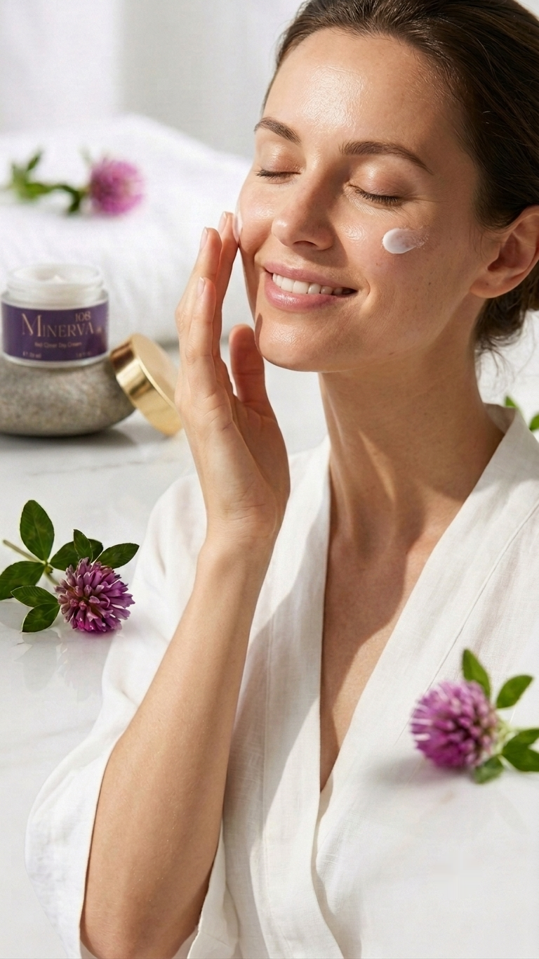 Minerva108 Red Clover Day Cream kullanımı, yüze uygulanırken