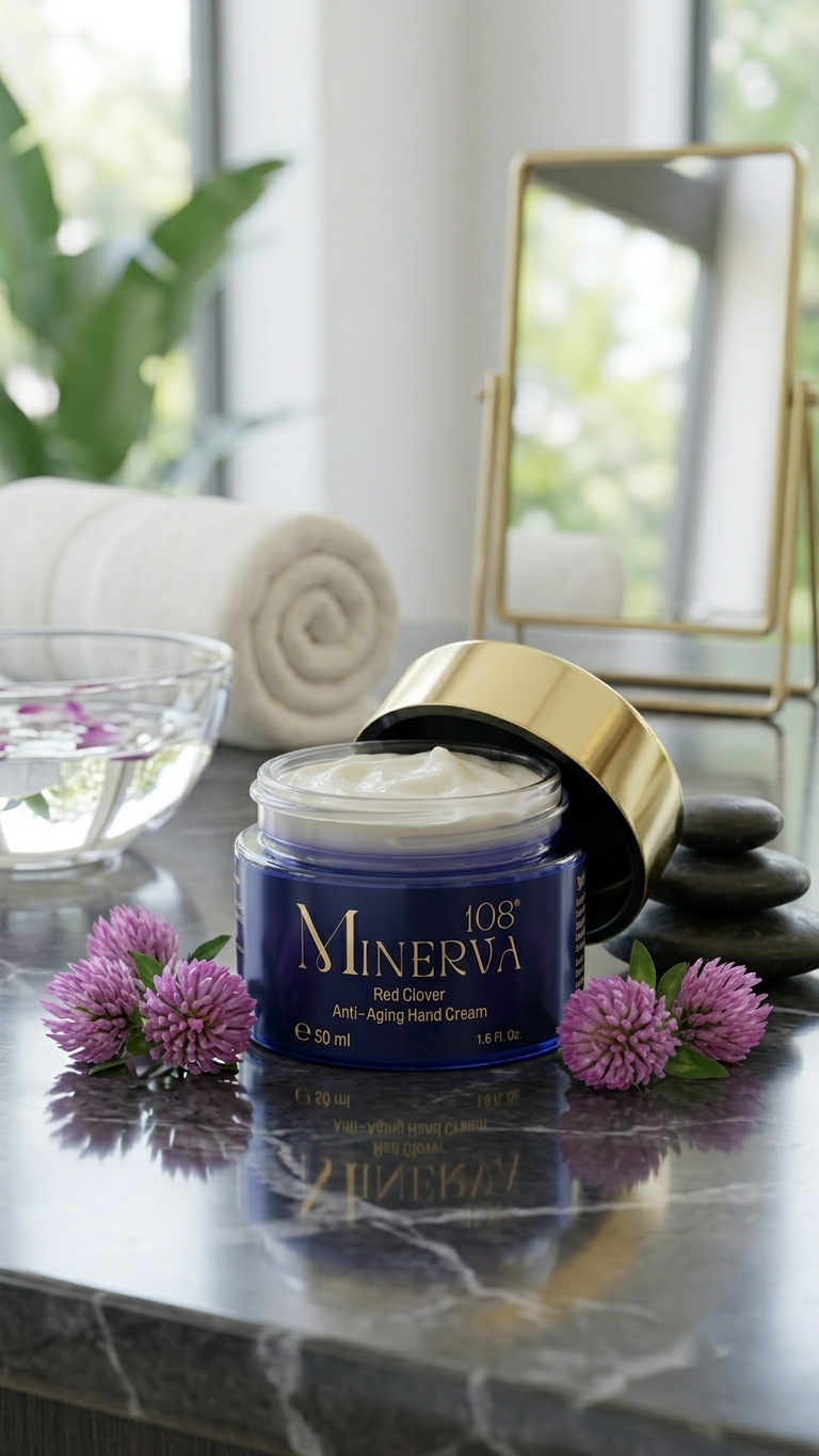 Minerva108 Red Clover Anti-Aging Hand Cream 50 ml, açık kavanoz