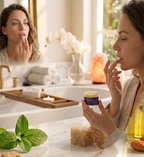 Woman applying Minerva108 Red Clover Lip Balm