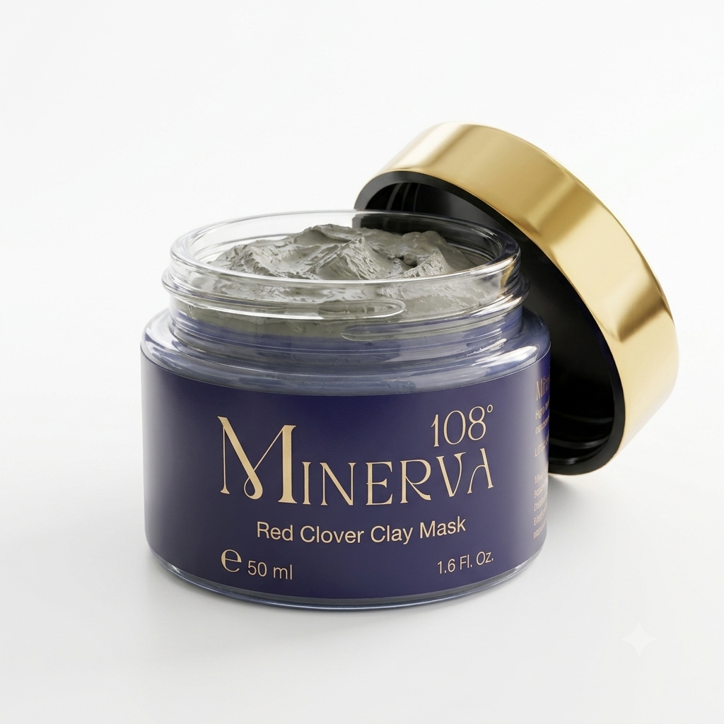 Minerva108 Red Clover Clay Mask, open jar showing texture