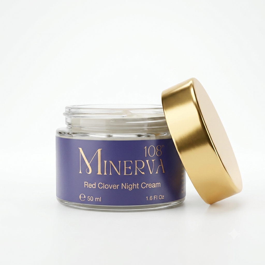 Minerva108 Red Clover Night Cream, open jar