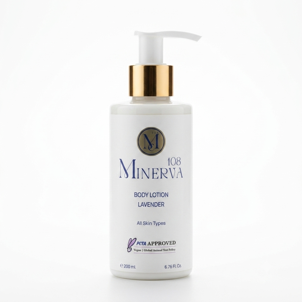 Minerva108 vegan lavender body lotion long lasting hydrating body moisturizer cruelty free peta approved 200ml