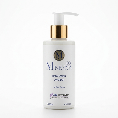 Minerva108 vegan lavender body lotion long lasting hydrating body moisturizer cruelty free peta approved 200ml