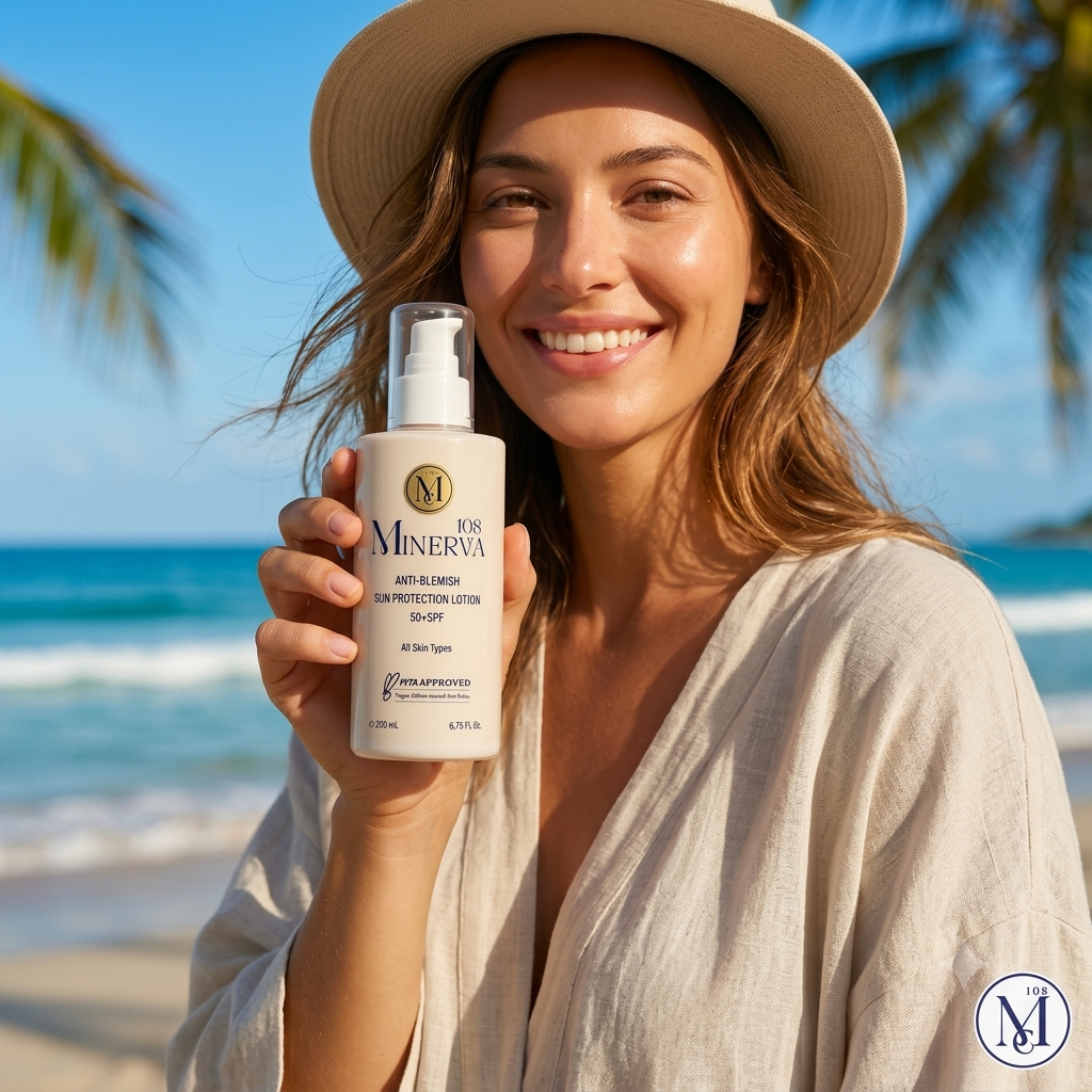 Minerva108 vegan anti blemish sunscreen lotion spf 50 face body 200ml