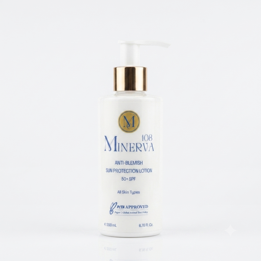 Minerva108 vegan anti blemish sunscreen lotion spf 50 face body 200ml