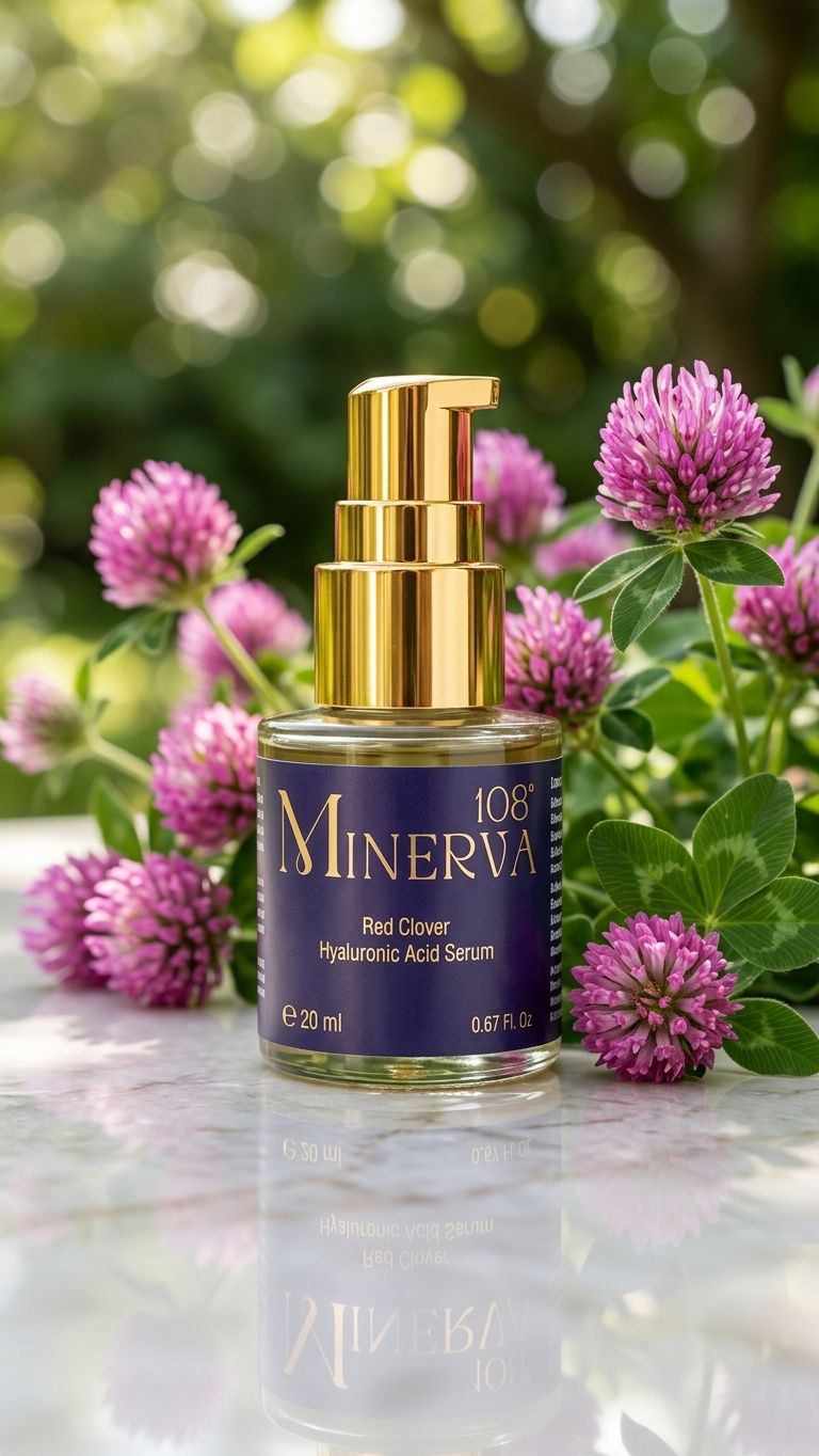Minerva108 Red Clover Hyaluronic Acid Serum 20 ml, kırmızı yonca ile